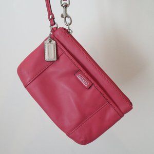 Coral Medium Coach Wristlet with Exterior Pocket